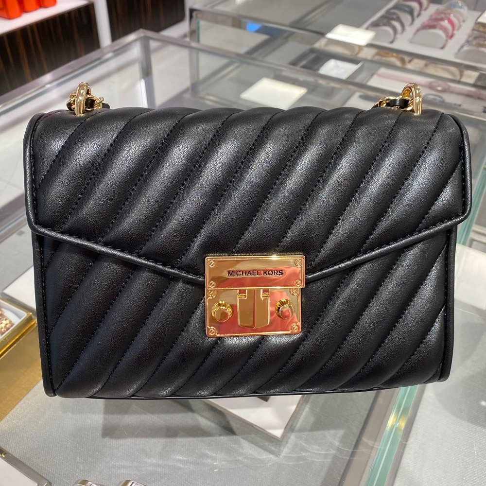MK  Medium Rose Quilted Leather MD Crossbody Black